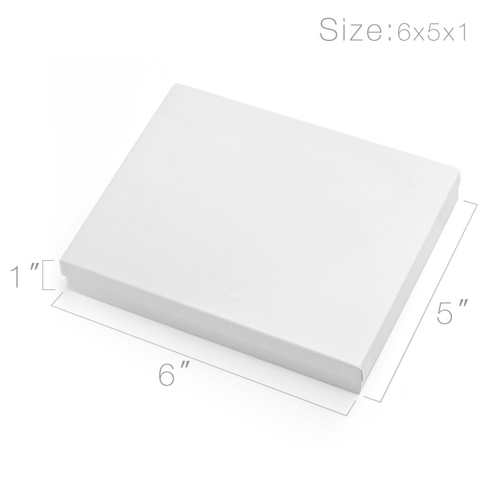 Kraft Jewelry Gift Boxes W/ Lids, 6X5X1 Cotton Filled Jewelry Boxes, Necklace Gift Box, Bracelet Gift Box, Earring Box, Bulk Jewelry Boxes for Shipping, Small Business, Accessories, White 42 Pcs