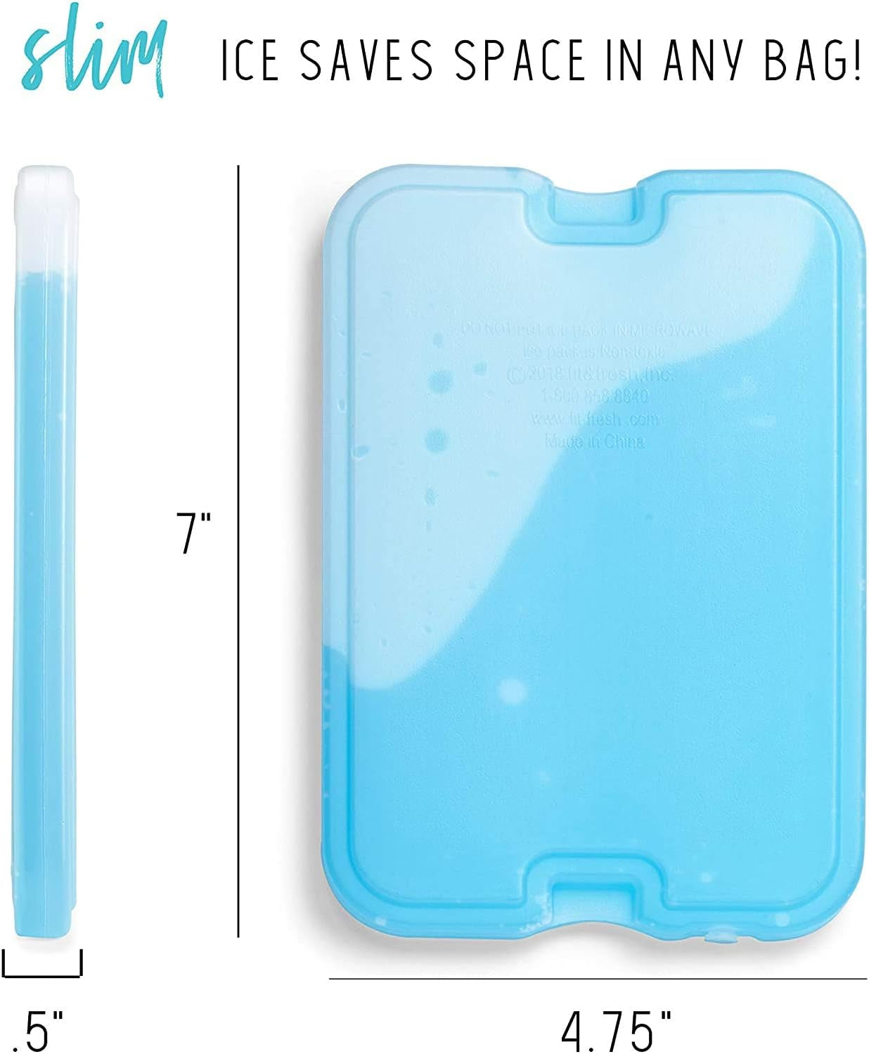 XL Cool Coolers Freezer Slim Ice Pack for Lunch Box, Set of 4, Large, Blue