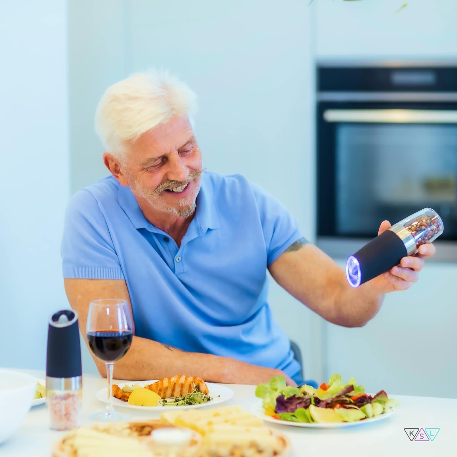 KSL Gravity Electric Salt and Pepper Grinder Set - Christmas Gift - Adjustable Motorized Electrical Powered Auto Shakers-Automatic Power Mill-Automated Battery Electronic Crusher